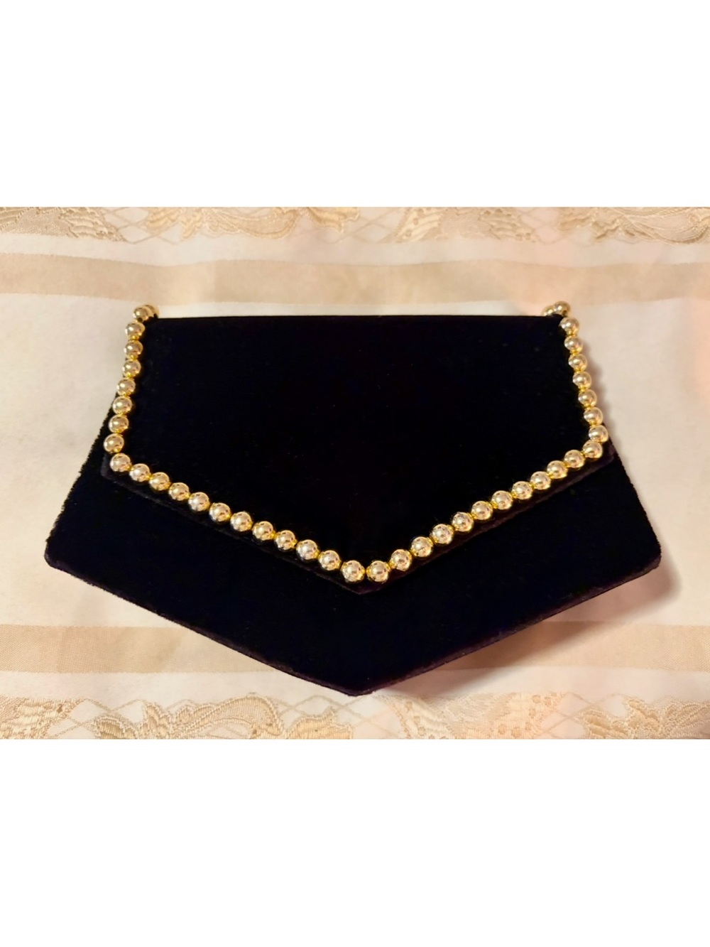 New Black Velvet Envelope Clutch with Gold Crystal Trim